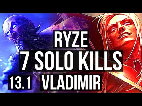 RYZE vs VLAD (TOP) | 7 solo kills, 1.4M mastery, 600+ games, Dominating | KR Master | 13.1
