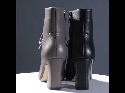 Ricici - Office Shoes Fur Lined High Heels 2018 Leather Black 3 inch Booties Boots Classic