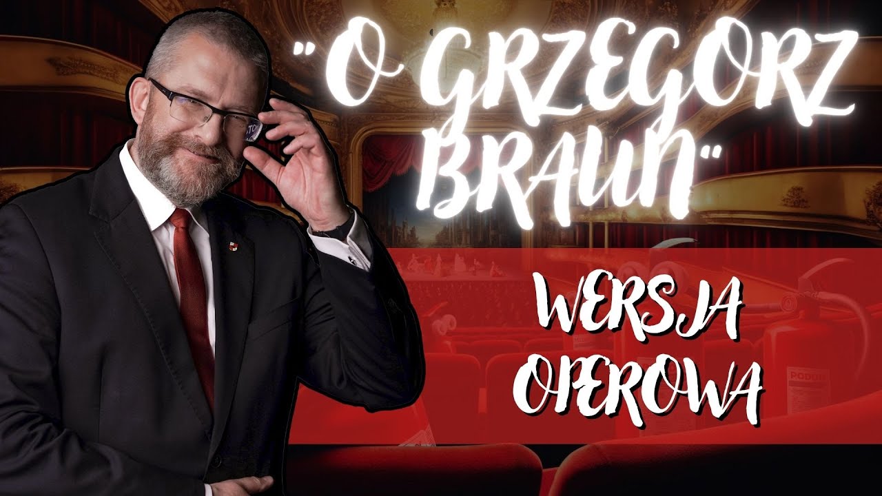 "O Grzegorz Braun" opera . Utwór został wygenerowany przez AI. Program dostał informacje, by stworzyć utwór w stylu polskiej opery.