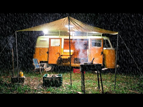 Camping in The Rain With The Classic VW Campervan | Van Life Camping ASMR