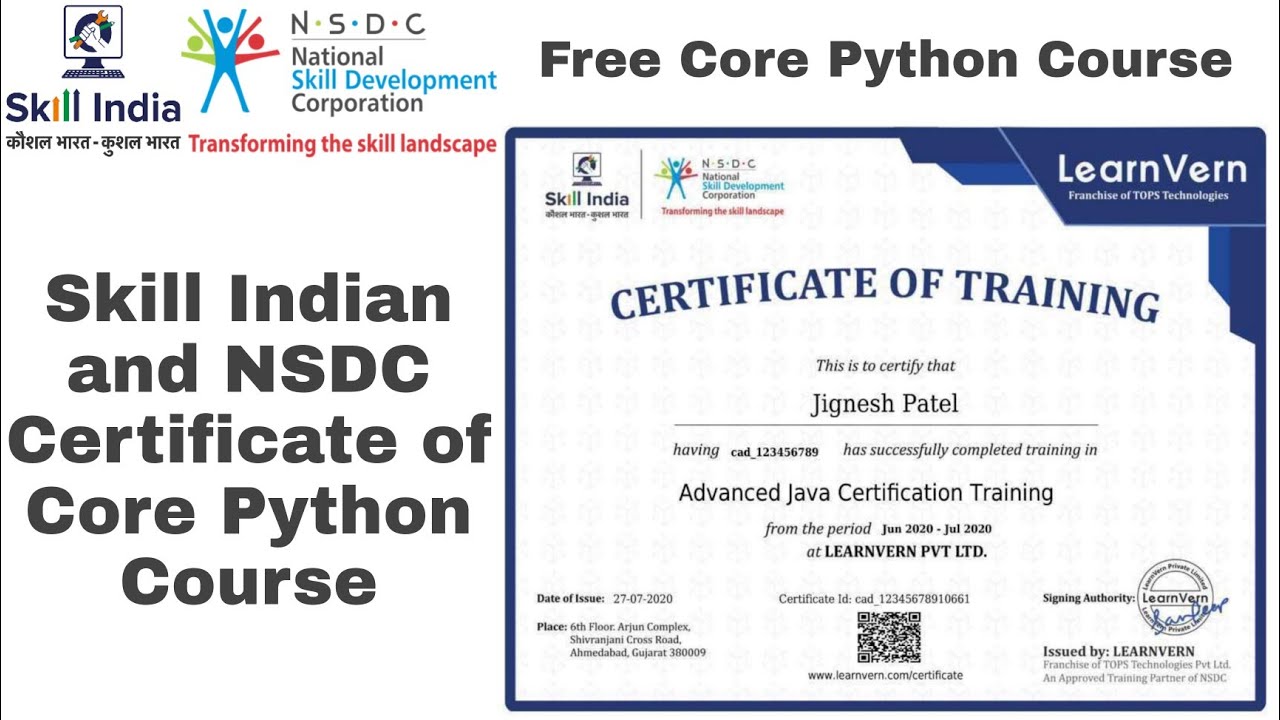 Python Certification Course | Core Python Course with Skill India & NSDC Certificate | JKR Updates