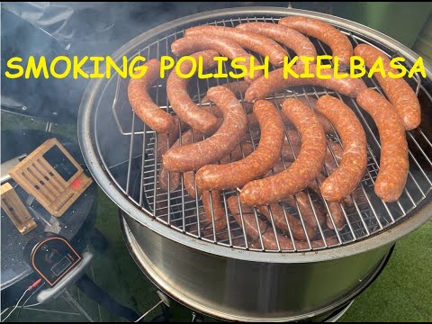 Smoking Polish Kielbasa sausage using the prosmoke BBQ / Cajun Bandit kettle extender.