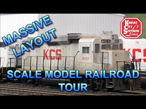MASSIVE LAYOUT!! Kansas City Southern HO Scale Model Railroad Tour