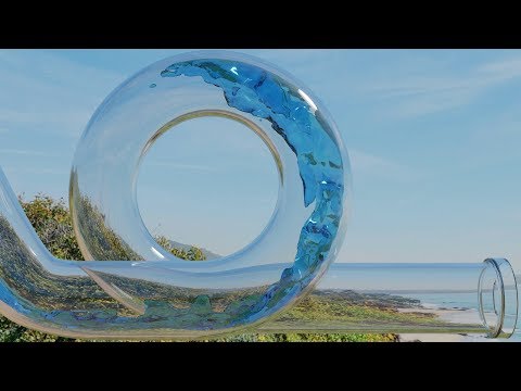 Blender 2.82a Mantaflow Flip Fluids Water Simulation in Cycles - Glass Mario Pipe Loop-De-Loop