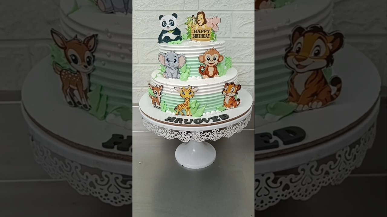 Jungle theme cake design 2 kg round to estaf #shortvideo #shortvideo #cake #trending #