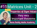 M1JNTUH R18 Important Properties Of Eigen Values Theorems Eigen Values Rama Reddy Maths Academy