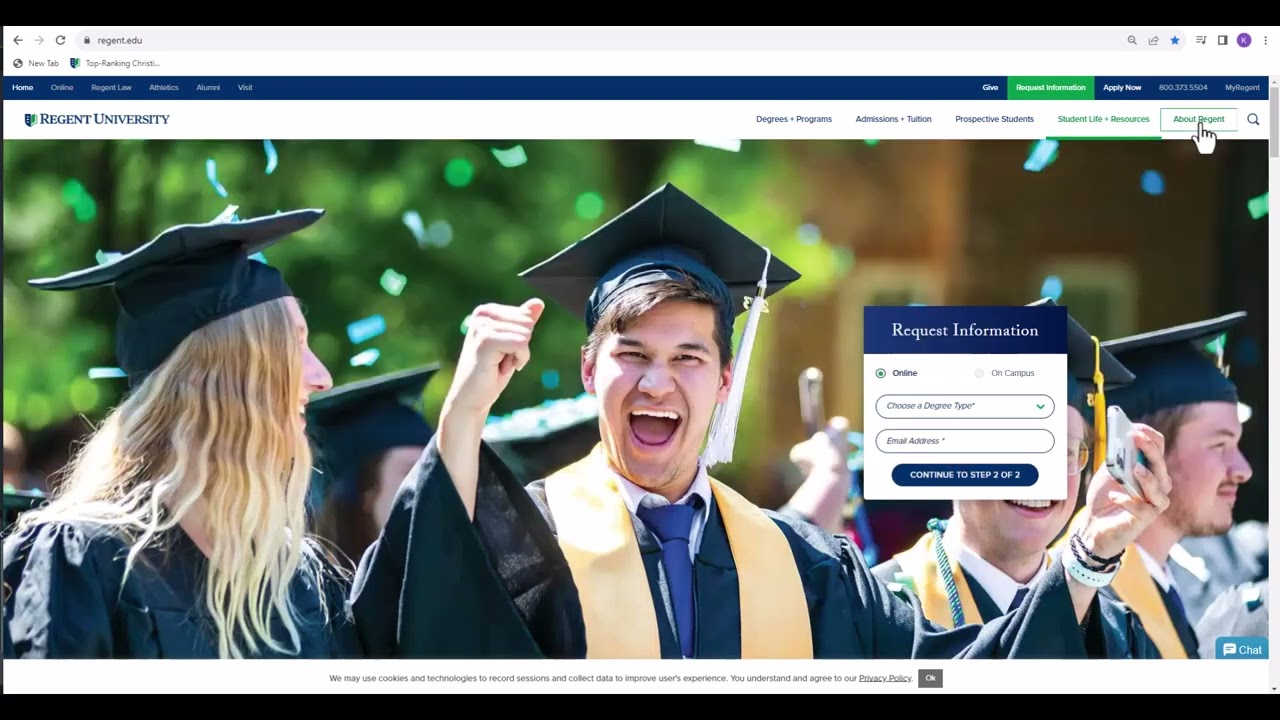 Regent University Homepage and Basic Navigation