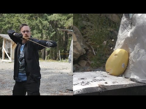 Light Crossbow, Bow, Slingshot,Javelin vs. Coconut and Squash