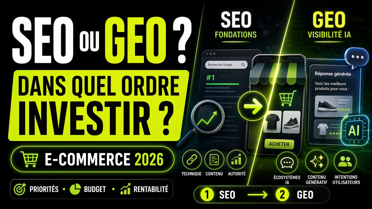 Miniature vidéo : SEO ou GEO : Dans Quel Ordre Investir en E-commerce ? (2026)