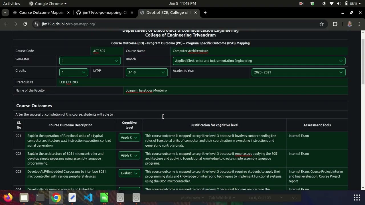 Course Outcome (CO) - Program Outcome mapping template usage