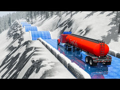 Cars Driving On Ice Slides - BeamNG drive CRAZY DRIVERS