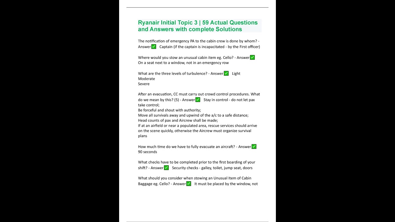 RYANAIR INITIAL TOPIC 3 59 ACTUAL QUESTIONS AND ANSWERS WITH COMPLETE SOLUTIONS