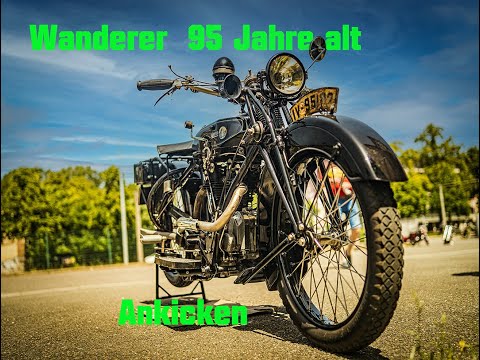 Wanderer Motorrad 95 Jahre alt wird angekickt  Moped Biker 4K Motorrad Ikone