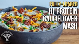 Fully-Loaded Hi-Protein Cauliflower Mash / Puré Cremoso de Coliflor