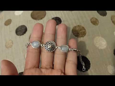 Sterling Silver 2 Rainbow Moonstone Women's Bracelet SBB 634