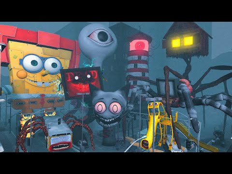 TRY TO SURVIVE the CITY FULL OF SCARY CREATURES (MEGAMIX) with HOUSE HEAD, MR.COMP, BUS EATER