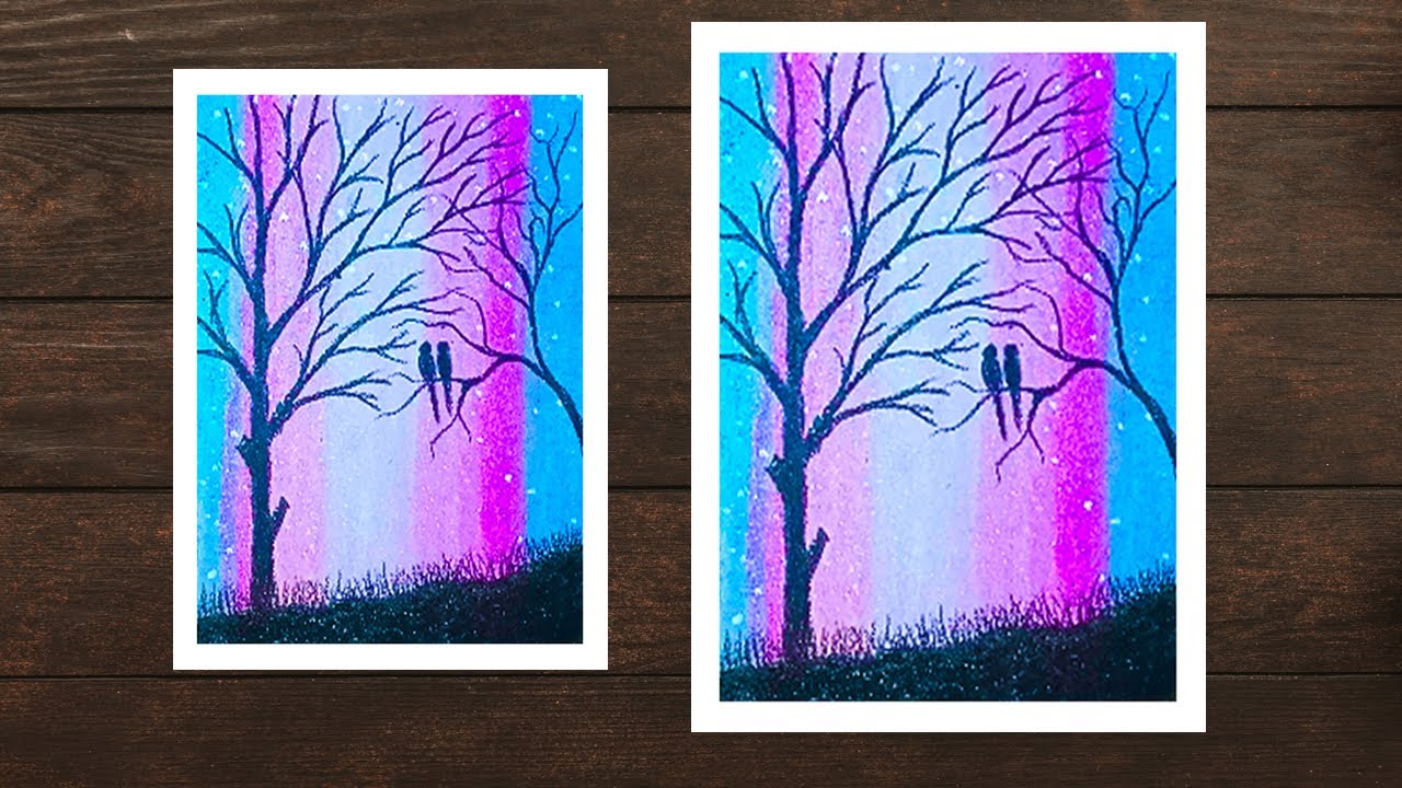 Drawing Love Birds for beginners with Oil Pastels - Easy Love Birds Drawing Tutorial - Step by step