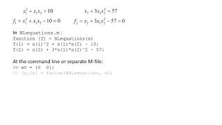 Numerical Modeling: Topic 2.9 - Solving a set of nonlinear equations using MATLAB's fsolve function