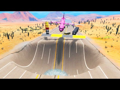 Planes Vs Massive Speed Bumps | Plane Vs Cars Vs Speed Bumps Vs Huge Potholes | Beamng Drive