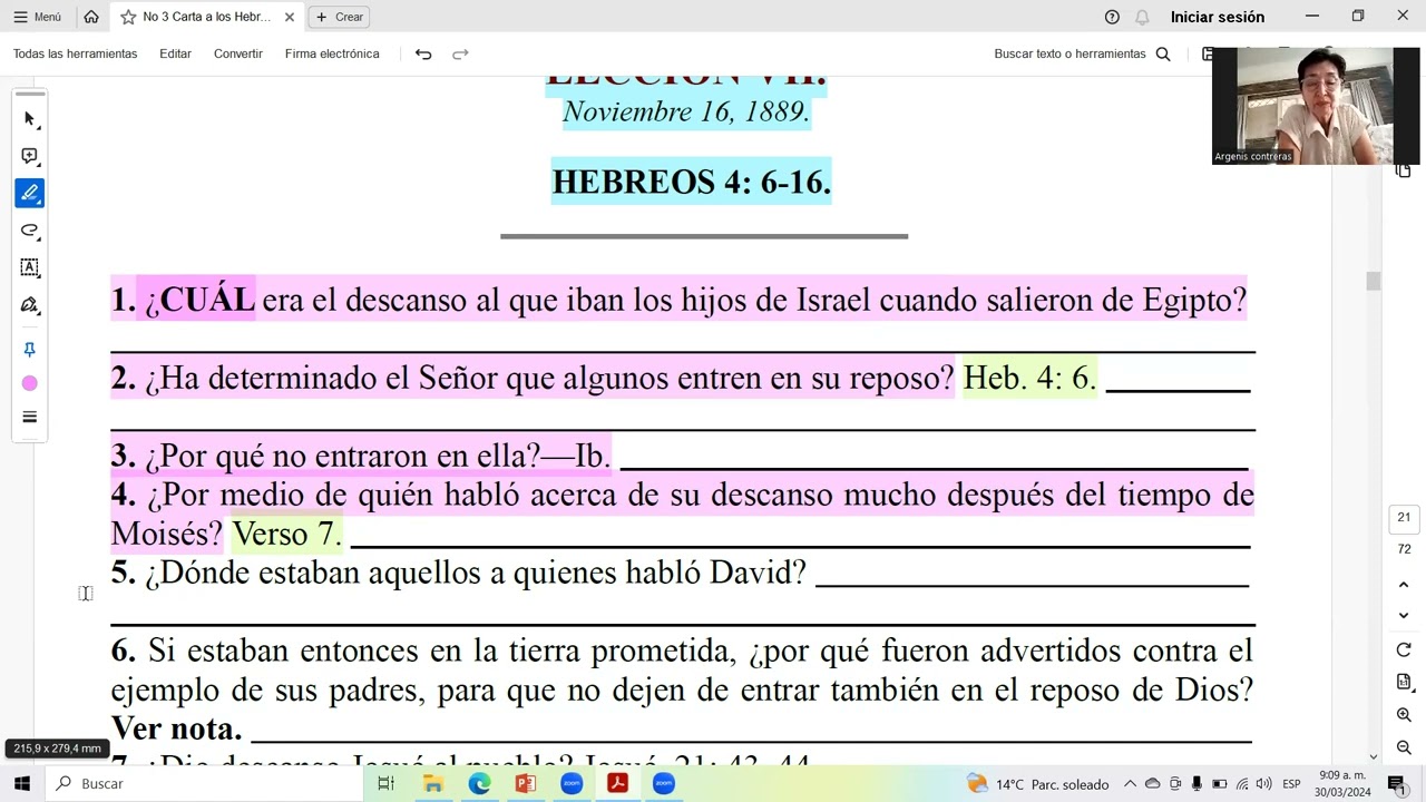 ESCUELA SABATICA 1889 "CARTA A LOS HEBREOS". LECCION 7. Argenis Contreras.