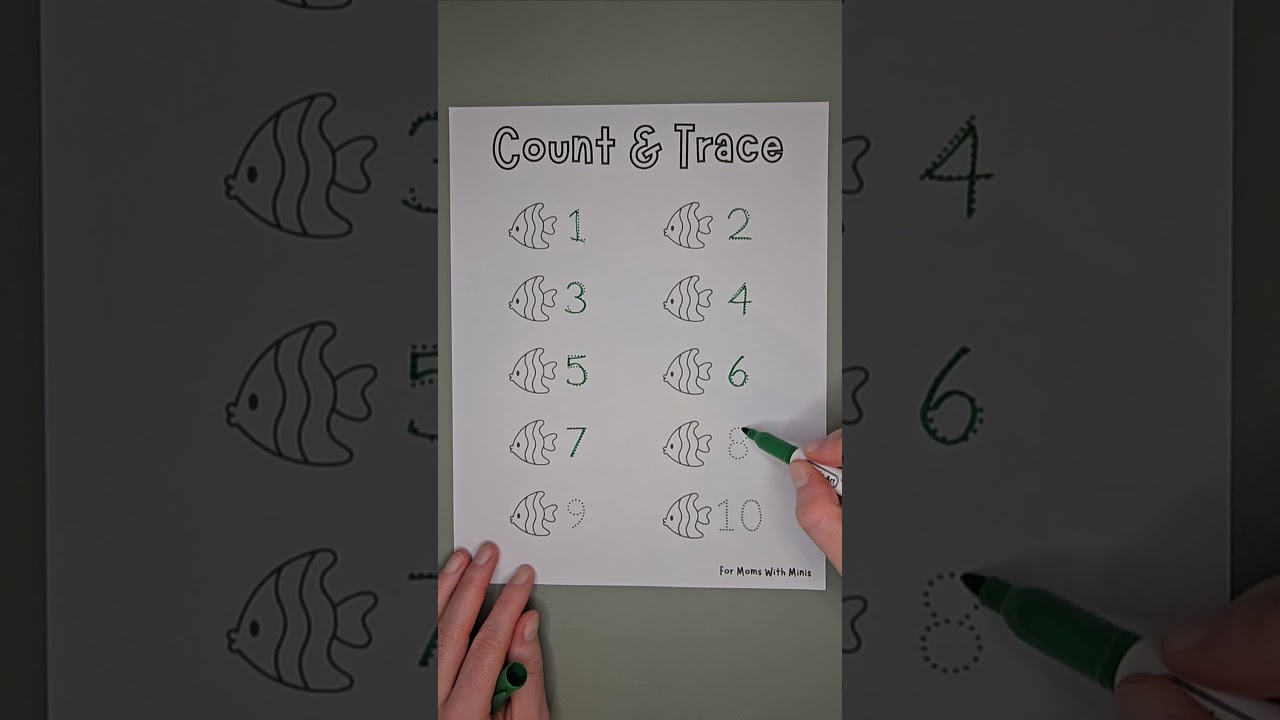 count the fish 🐠 and trace the numbers worksheet. formomswithminis.com