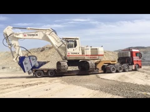 Transporting The Huge Terex RH30 Excavator By Side - Fasoulas Heavy Transports