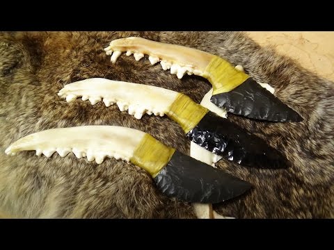 Coyote Jawbone Obsidian Knife - Trying Out A Side Hafting Method