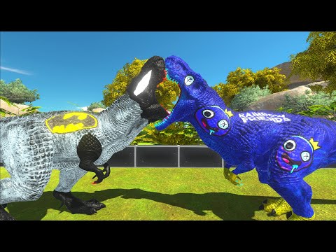 BATMAN T-REX vs RAINBOW FRIENDS BLUE vs SPIDERMAN SPINO DEATH RUN  - Animal Revolt Battle Simulator
