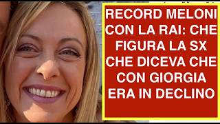 RECORD MELONI CON LA RAI: CHE FIGURA LA SX CHE DICEVA CHE CON GIORGIA ERA IN DECLINO