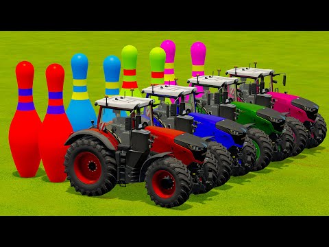 COLORED TRACTORS VS COLORED BOWLING SKITTLES - Farming Simulator 22