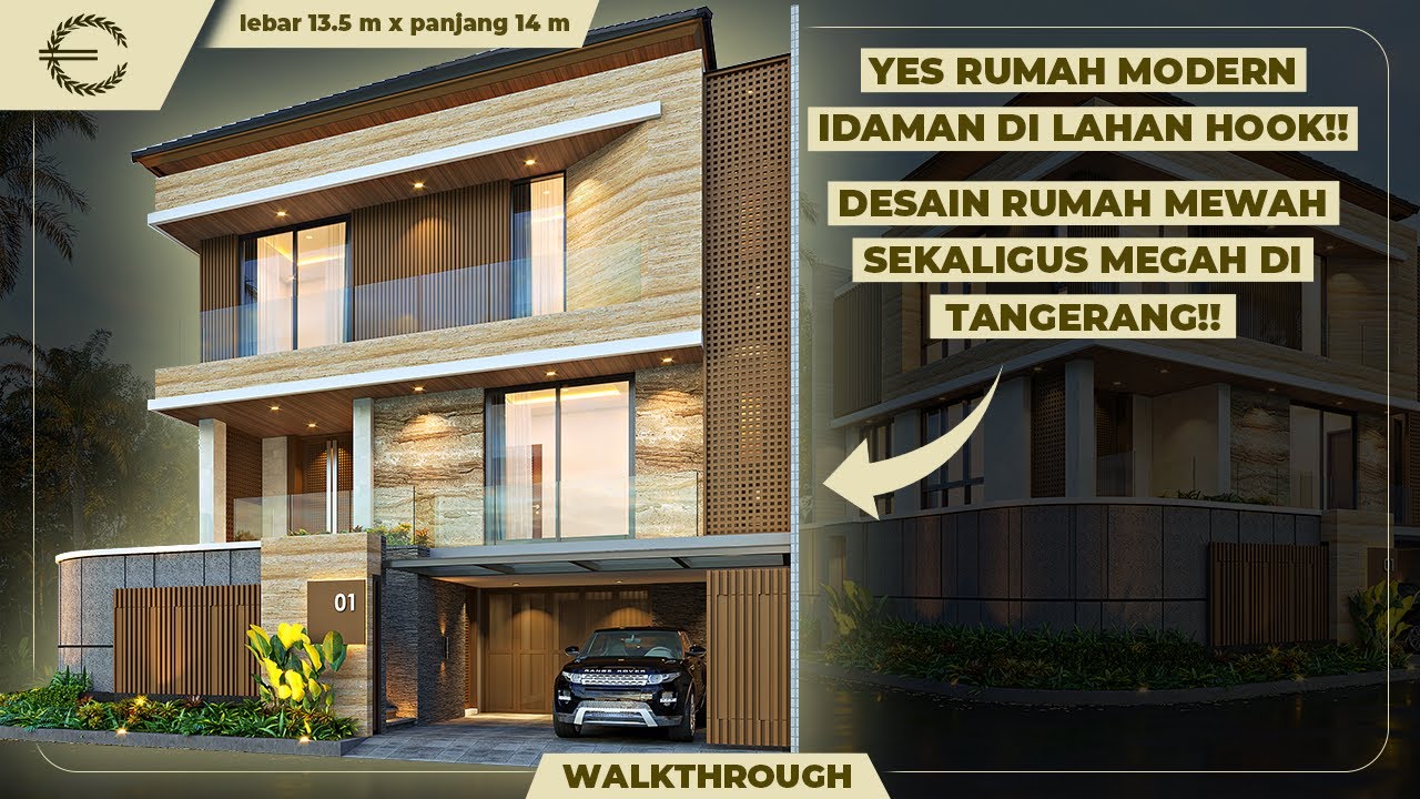Video 3D Jasa Arsitek Desain Rumah Modern 3 Lantai Lebar 13.5 m, Luas Bangunan 332.4 m<sup>2</sup>