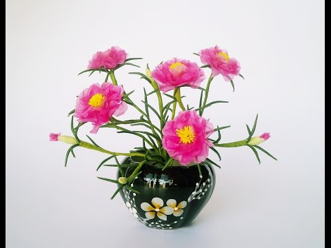 How To Make Moss Rose Flower From Tissue Paper -  Craft Tutotrial