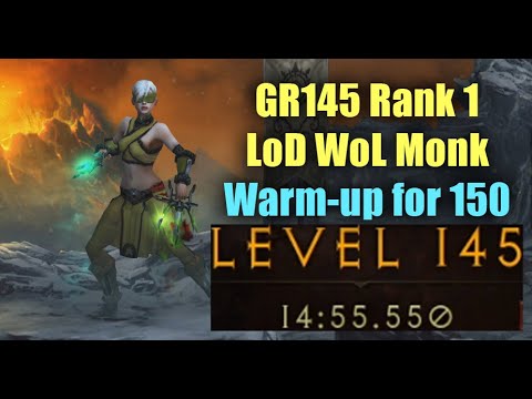 Rank 1 Monk LoD Wave of Light - GR145 Solo, warming up for GR150 (Season 24)