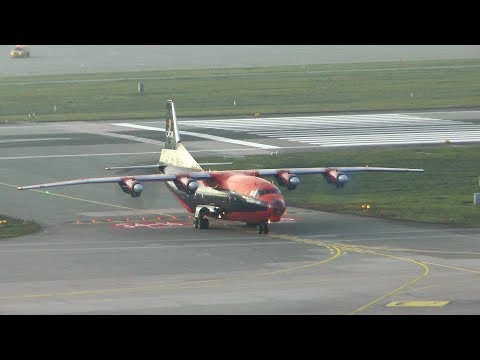 Cavok Air Antonov An-12 smokey takeoff at Zurich Airport - awesome engine sound!