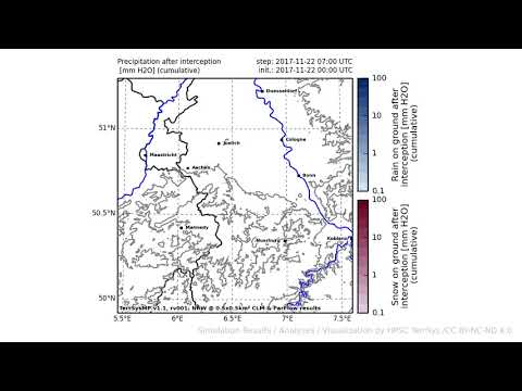 TerrSysMP monitoring run 2017-11-22 - precipitation after interception - NRW (24h)