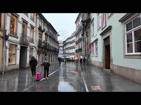 4K Rainy Morning Walk in Porto (30 Mins) | Clérigos → Ribeira → Dom Luís I Bridge