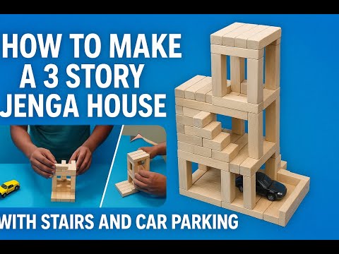 Jenga Tutorial #14: How to Make a 3 Story Jenga House 🏠 with Stairs and Car Parking 🚘 #jengahouse