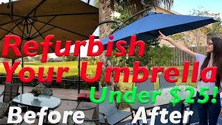 How to Paint a Sun Faded Old Outdoor Patio Umbrella or Outdoor Furniture with Spray Paint DIY