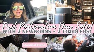 FIRST DAY SOLO WITH NEWBORN TWINS! | POSTPARTUM DAY IN THE LIFE WITH 4 KIDS