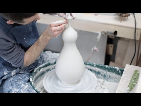 Throwing a Tall Double Bellied Bottle Form on Skutt Professional Wheel - Matt Horne Pottery