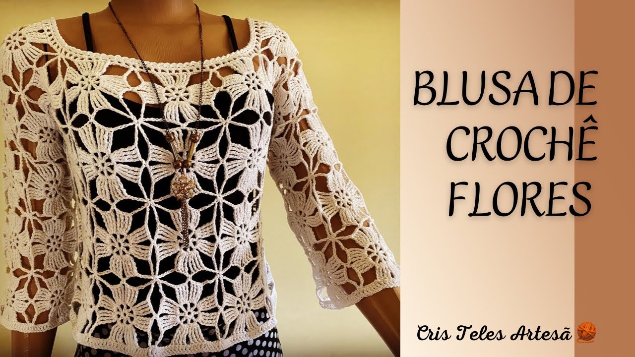 COMO FAZER BLUSA DE CROCHE FLORES Parte 1 Square Flores por @CrisTelesArtesanatos