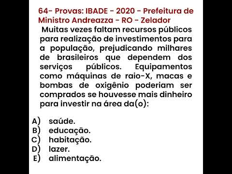 64- 🦉CONHECIMENTOS GERAIS - Provas: IBADE - 2020 - Prefeitura de Ministro Andreazza - RO - Zelador