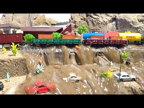 Dam Failure Near Railway Station With Train Models - Double Diorama Dam Breach