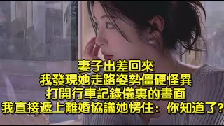 妻子出差回來，我發現她走路姿勢僵硬怪異，打開行車記錄儀裏的畫面，我直接遞上離婚協議她愣住：你知道了？