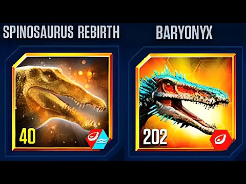 SPINOSAURUS REBIRTH 40 VS BARYONYX 202 | JURASSIC WORLD THE GAME