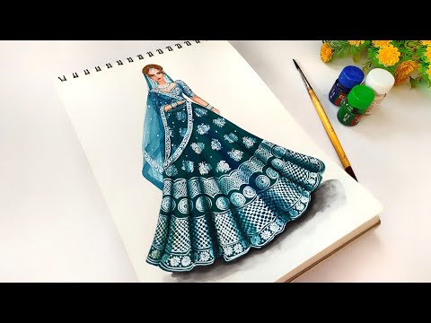 How to draw beautiful traditional lehenga drawing | lehenga illustration