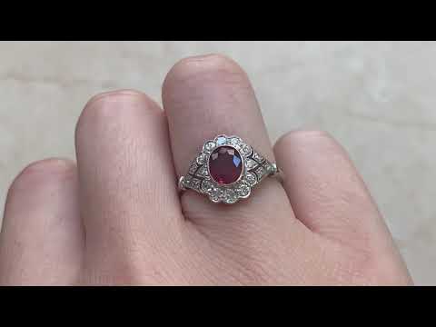 1.18ct Center Ruby and Diamond Floral Halo Engagement Ring - Tulip Ring - Hand Video