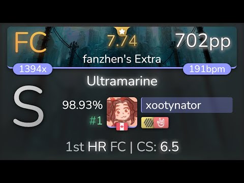 xootynator | Seiryu - Ultramarine [fanzhen's Extra] 1st +HDHR FC 98.93% {#1 702pp FC} - osu!