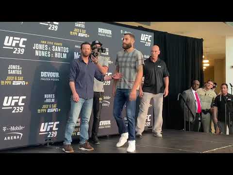 Diego Sanchez and Micheal Chiesa intense stare down at UFC 239 media day