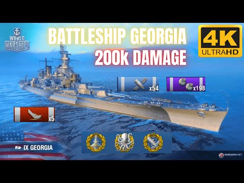 Battleship Georgia: HARD TEAM CARRY w/ 200k Damage "KRAKEN UNLEASHED" in Ranked | World of Warships